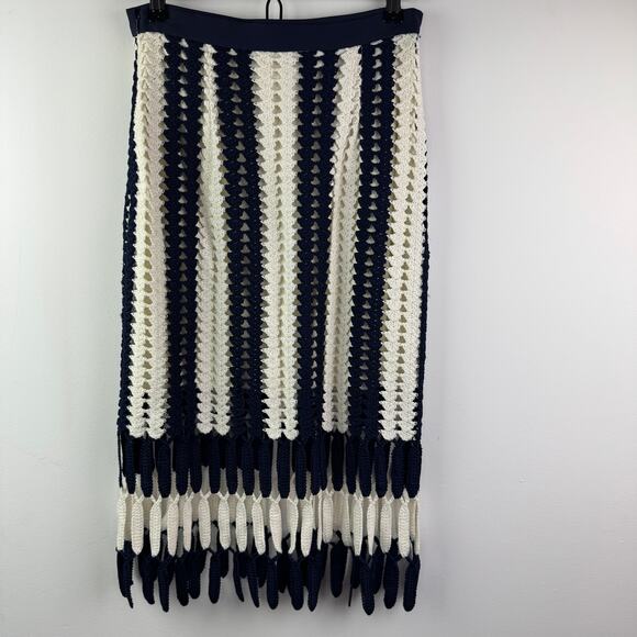 Anthropologie Eva Franco Navy Blue White Midi Skirt Crochet Striped Size Small S - Picture 4 of 6